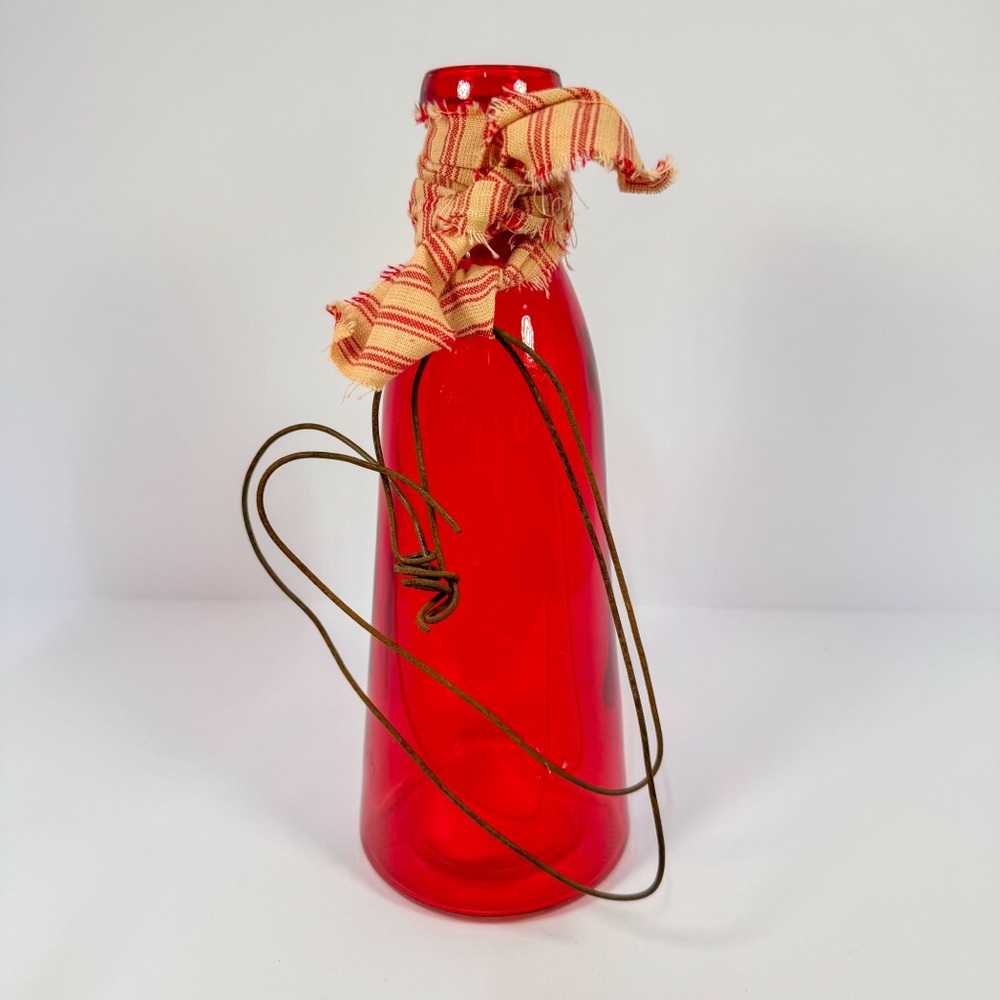 Rustic Farmhouse Red Glass Vase | Primitive Shabby Chic Cottage Valentines Decor
